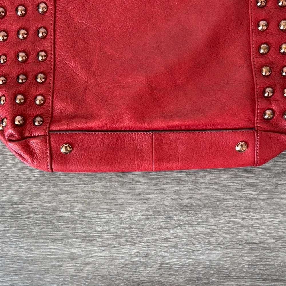 B. Makowsky Red Leather and Rose Gold Studded Bag
